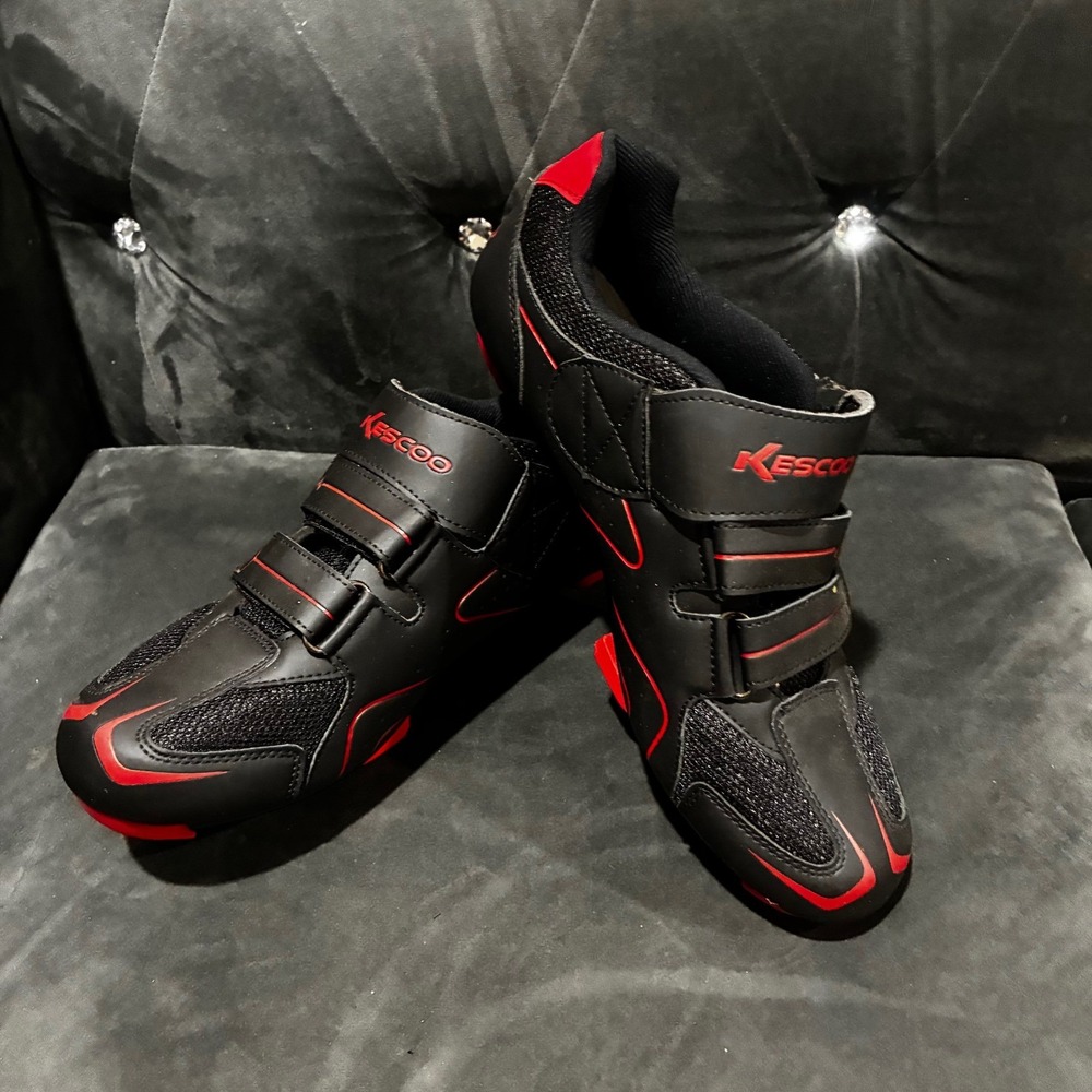 Kescoo Cycling Shoes Black Red Men 9 Women 10.5 EU 42 Road Indoor Spin Peloton